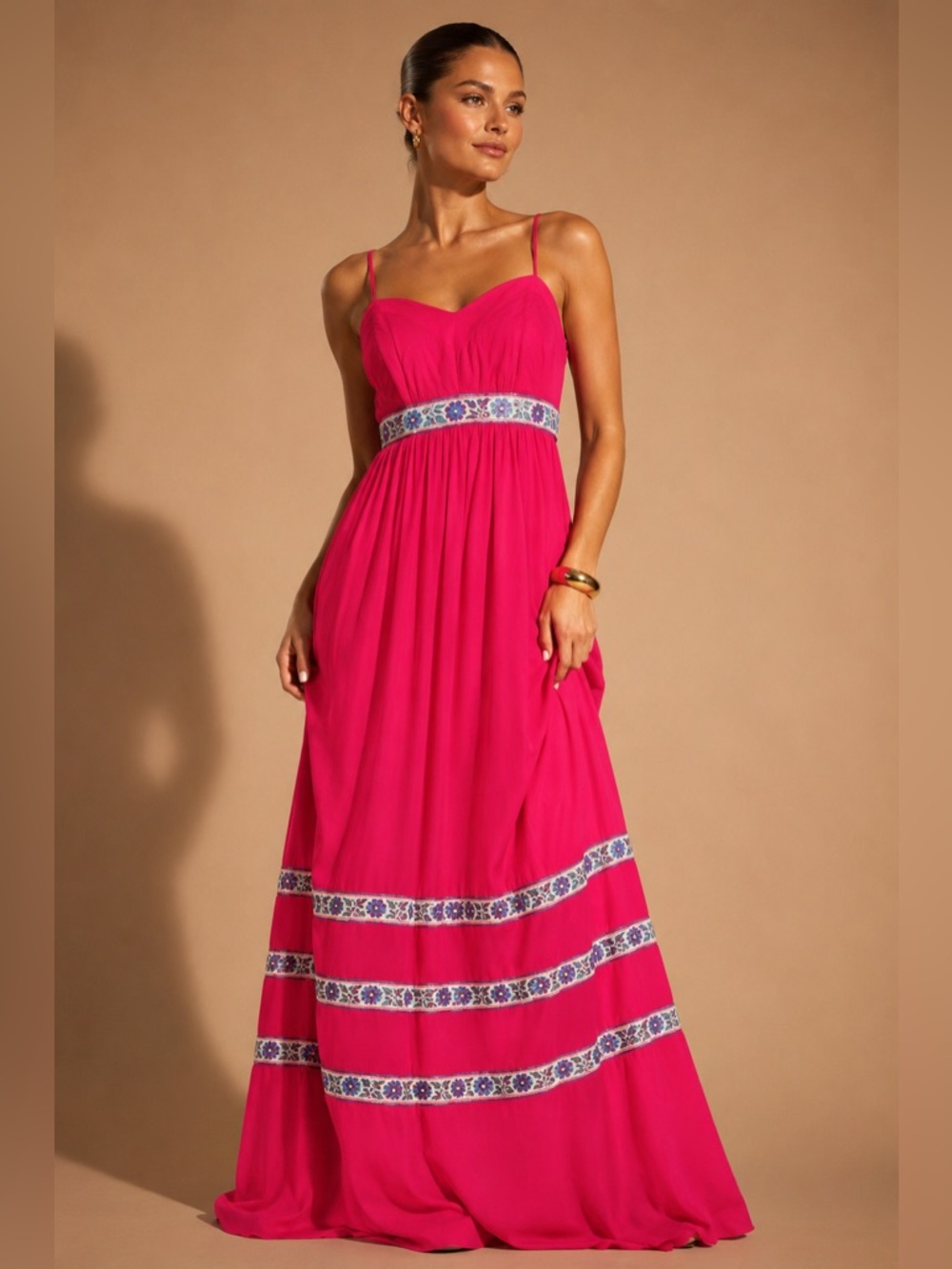 Belle Badgley Mischka francine barberry embroidered pink maxi dress NWT Size 0
